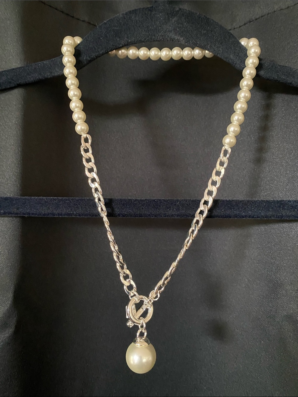 Elegant Pearl Toggle Necklace - Silver & White